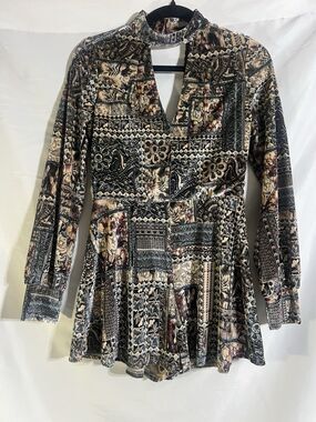 Essue Romper Woman's Med Velour Patchwork Choker Neck Retro Velvet Boho Shorts